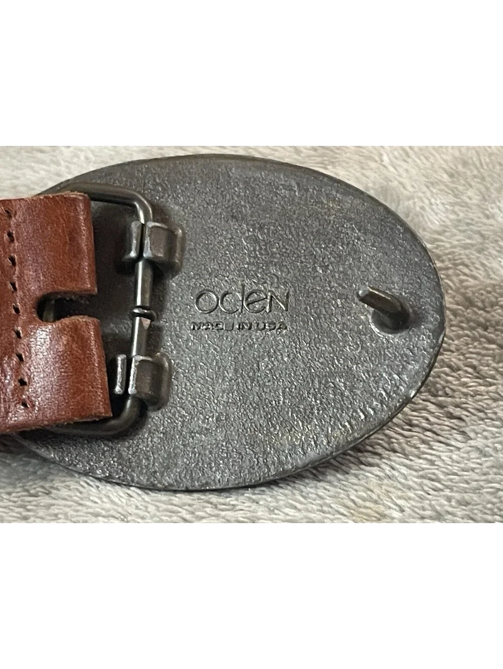 Mens Oden floral Leather Tooled Belt Buckle W/ Brown Leather Braided Belt